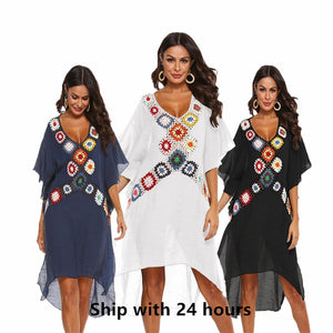 Women Beach Dress Cover-ups Swimsuit Cover Up Bikini Beachwear 2020 White Long Swim Suit for Woman Crochet Summer Tunic Dresses