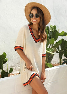 Beach Dress Cover Up Women White V-neck Beachwear 2020 Summer Bikini Cover-up for Ladies Black Tunic Ups vestido playa Mujer