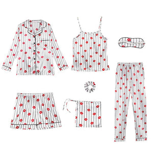 Sleepwear 7 Pieces Pyjama Set 2019 Women Autumn Winter Sexy Pajamas Sets Sleep Suits Soft Sweet Cute Nightwear Gift Home Clothes