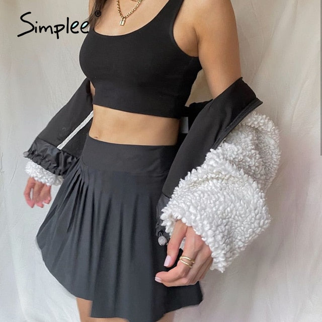 Simplee A-line fresh high waist miniskirt With leggings solid color Ruffle casual skirt Campus style skirt summer 2020 New