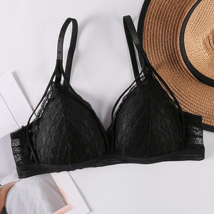 Floral Lace Bras for Women Sexy Lingerie Beauty Back Deep V Lace Bralette Female Brassiere Wire Free Thin Underwear Push Up Bra