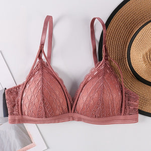 Floral Lace Bras for Women Sexy Lingerie Beauty Back Deep V Lace Bralette Female Brassiere Wire Free Thin Underwear Push Up Bra