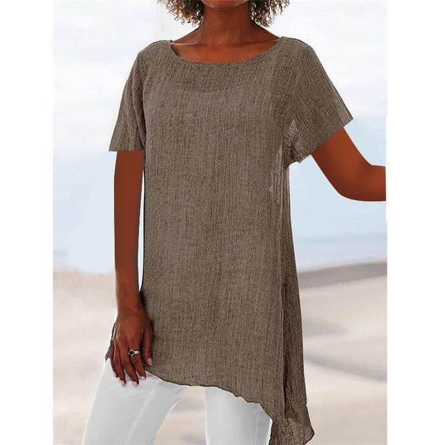 Cotton Soft Solid Blouse Summer Loose Plus Size Shirt O-Neck Long Sleeve Womens Tops and Blouses Anomalistic Casual Women Tunic