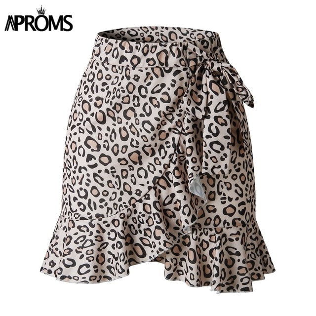 Aproms Multi Dot Print Short Mini Skirts Women Summer Ruffle High Waist Bow Tie Skirt Ladies Streetwear Slim Bottoms Saias 2020