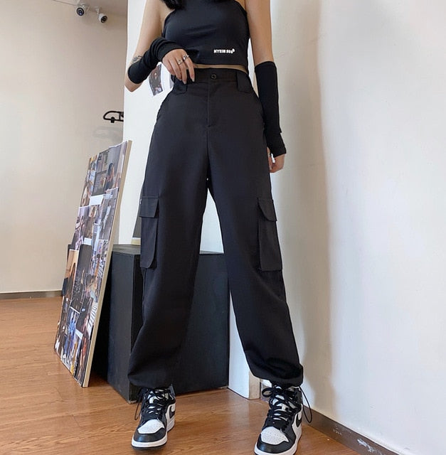 Hot Big Pockets Cargo pants women High Waist Loose Streetwear pants Baggy Tactical Trouser hip hop high quality joggers pants