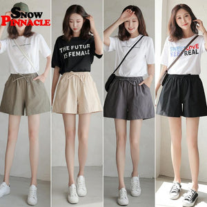 Women shorts Summer Casual Solid Cotton Linen shorts high waist loose shorts for girls Soft Cool female short S-XL