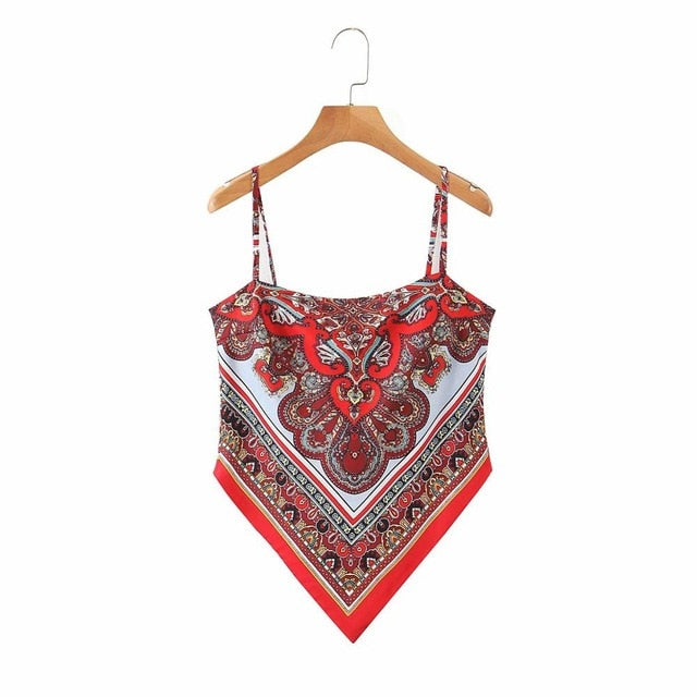 2019 New Women vintage paisley print spaghetti strap sexy chic camis tank ladies summer backless bowknot sling tops LS3866