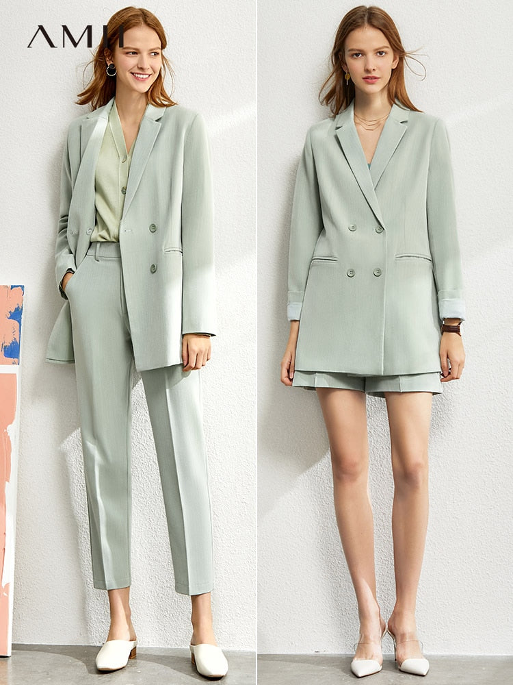 Amii Minimalism set for women Autumn  4 piece set Solid blazer,vest,high waist pants sold separately women's costumes 12060909