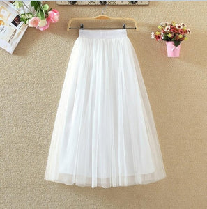 OHRYIYIE 2020 Spring Summer Vintage Tulle Skirt Women Elastic High Waist Mesh Skirts Long Pleated Tutu Skirt Female Jupe Longue