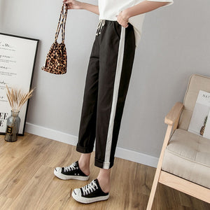 Cotton Linen Ankle Length Pants Women's Summer Autumn Casual Trousers Pencil Leisure Fashion Striped Women Pant Black Green Pink