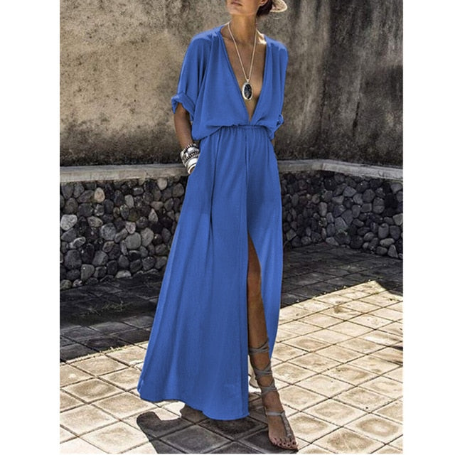 Summer Women Tunic Pareo Beach Dress Long Button Front Open Sashes Kaftan Skirt Swimwear Swim Cover Up Sarong Robe De Plage A61