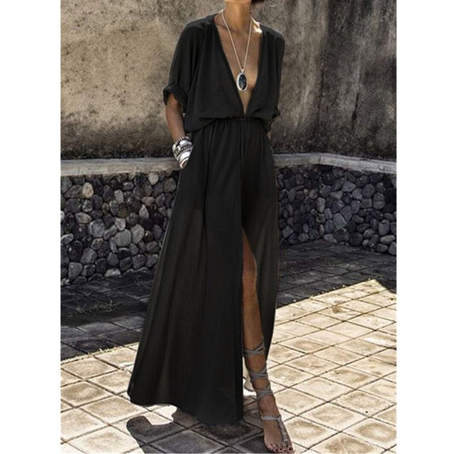 Summer Women Tunic Pareo Beach Dress Long Button Front Open Sashes Kaftan Skirt Swimwear Swim Cover Up Sarong Robe De Plage A61